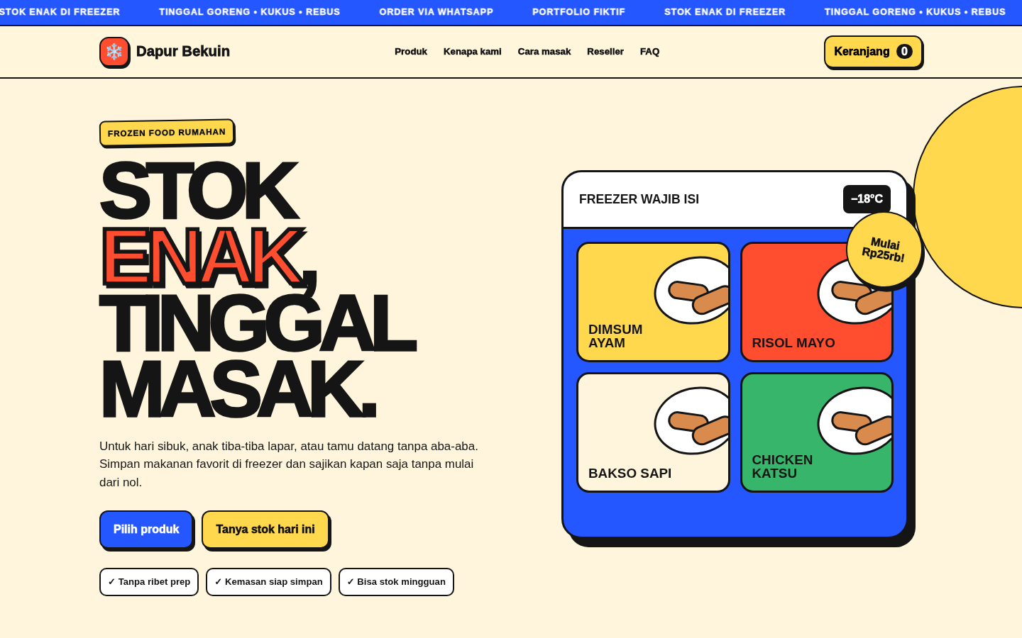 Preview landing page Frozen Food dengan gaya bold commerce